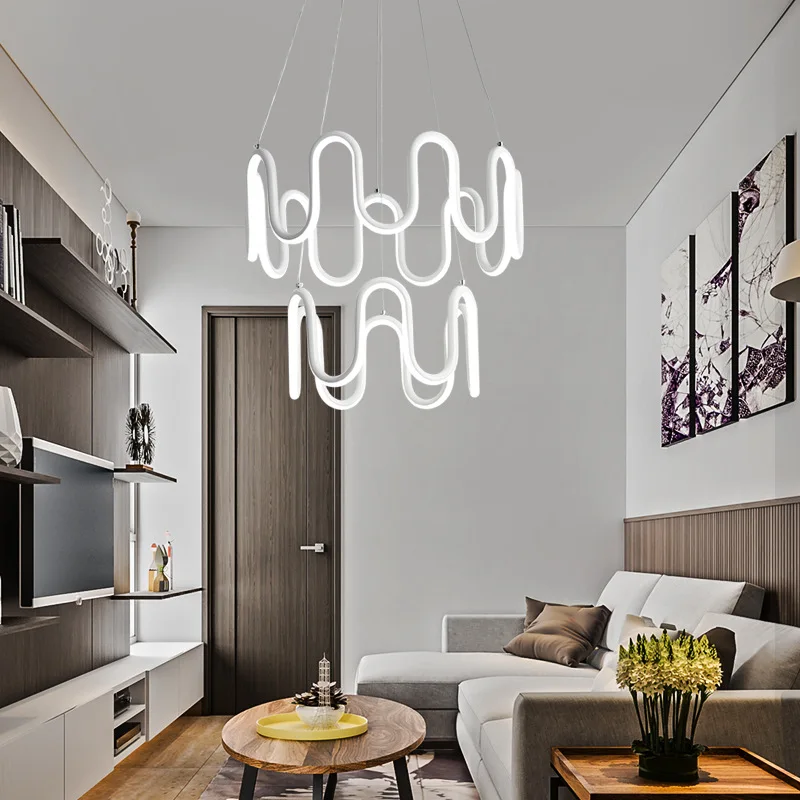 

Nordic living room LED chandelier postmodern shaped acrylic color palette restaurant simple luxury home bar lamp 90-260v