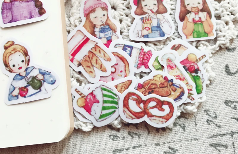 

27Pcs/Set Vintage Girl Eat Food Sticker DIY Craft Scrapbooking Album Junk Journal Planner Decorative Stickers
