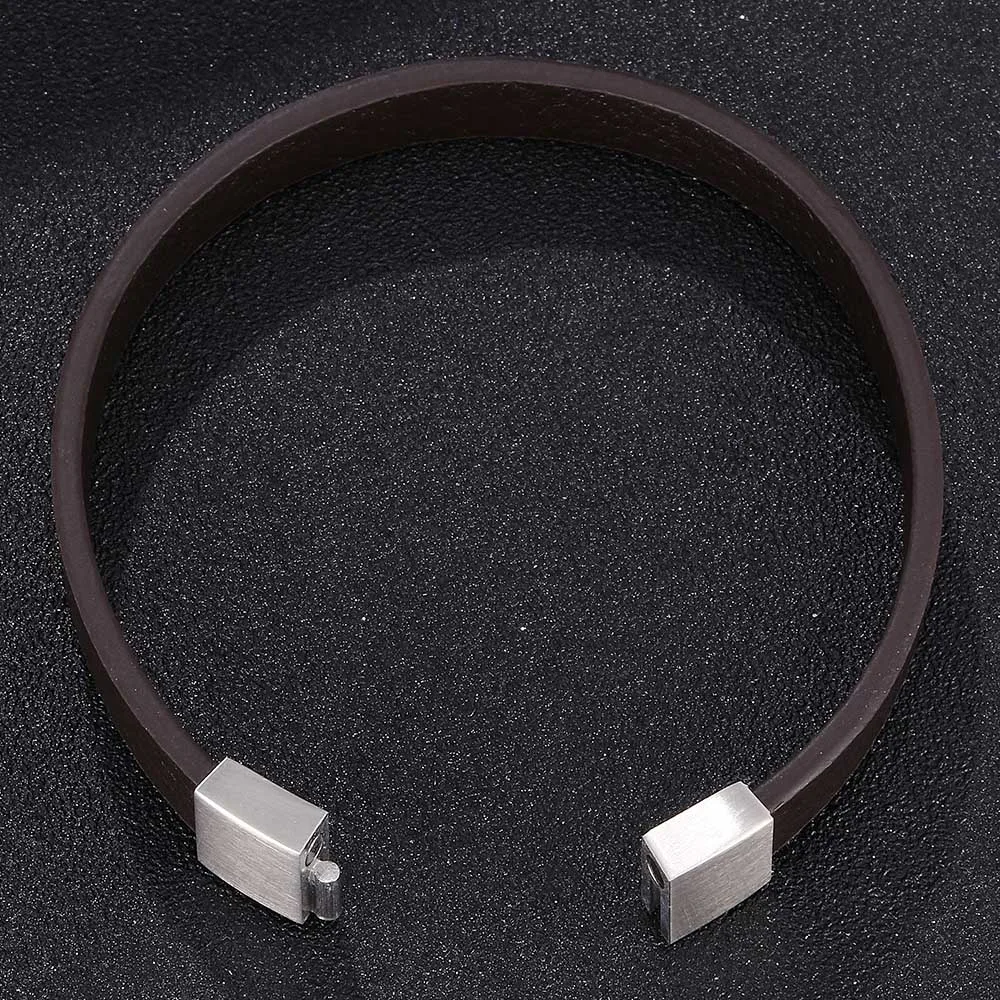 Модный простой черный коричневый кожаный браслет для мужчин S. Магнитный со