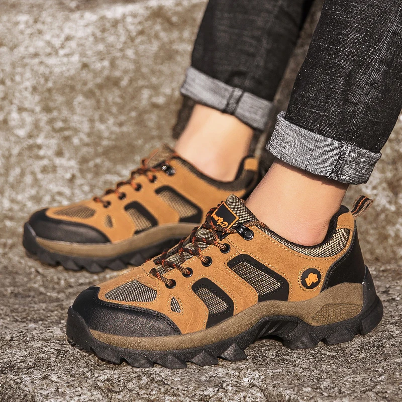

New Arrival Leather Hiking Shoes Wear-resistant Outdoor Sport Men Shoes Lace-Up Mens Climbing Trekking Hunting Sneakers