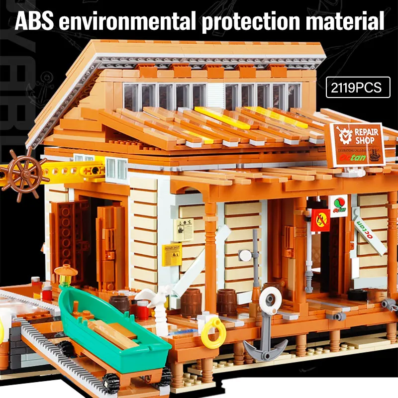 

Creator Expert Moc Bricks PG12004 2119pcs Shipyard Modular Bricks Repair Shop Model Building Blocks Streetviews Model Bricks