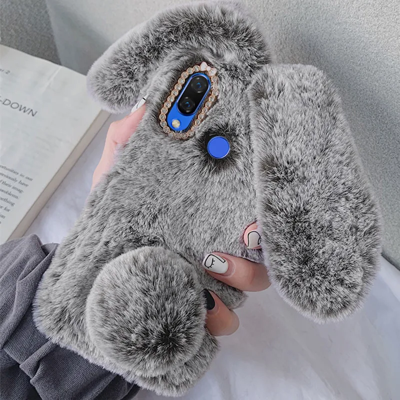 

Rabbit Fair Back Cover For Huawei P30 P40 Y7p Lite 5G E Pro Plus Honor 9A 9C 9S 9X X10 5G Cute Fur Soft Warm Cartoon plush Case