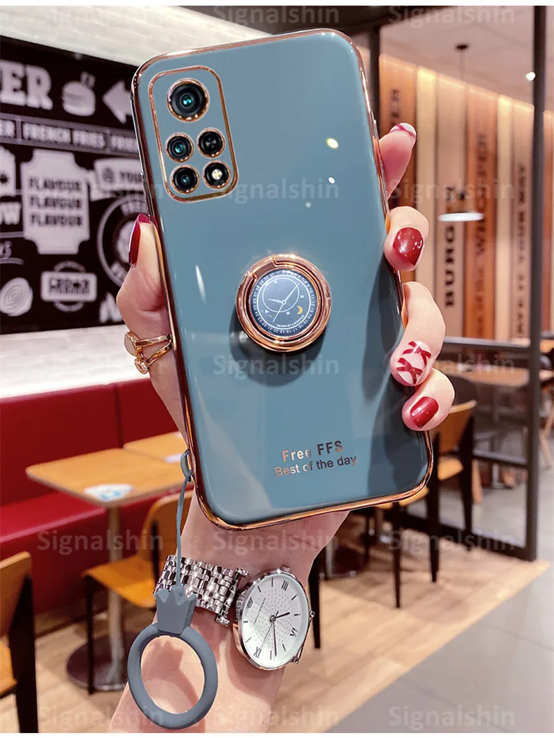 

Signalshin 6D Plating Luxury Soft Silicone Case For Xiaomi 9 CC9 CC9E 10 Pro Lite Stand Ring Holder Cover With Finger Ring Capa