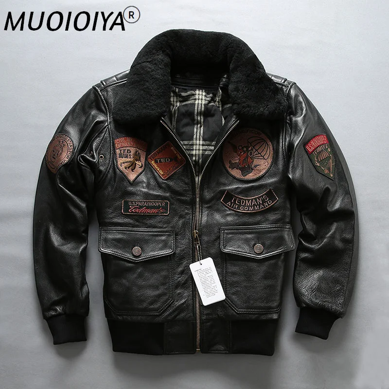 

Мужская куртка авиатора AVIREXFLY, модель 2021 года, пистолет ВВС А2, куртка-пилот со съемной подкладкой из плотной воловьей кожи, пальто в стиле ми...