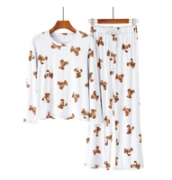 women cartoon pajamas set casual sleepwear modal 2pcs long sleeve long pants soft homewear intimate lingerie cute nightwear