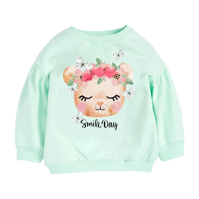 

Baby Girl Clothes Toddler 2021 New Autumn Cotton Animal Letter Print Sweatshirt Sky Blue Designer Sweater for Kids 2-7 Years