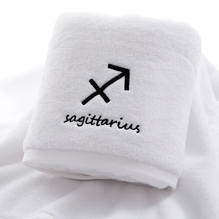 White Sagittarius Хлопок банное полотенце созвездие шаблон полотенце s белый серый с вышивкой полотенца махровые девушка/мужчины ванная комната прямоугольное банное полотенце - Цвет: White Sagittarius