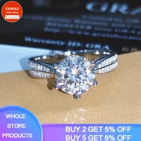 yanhui original silver 925 ring gift for women luxury 2 carat zirconia diamond wedding rings silver 925 jewelry with certificate