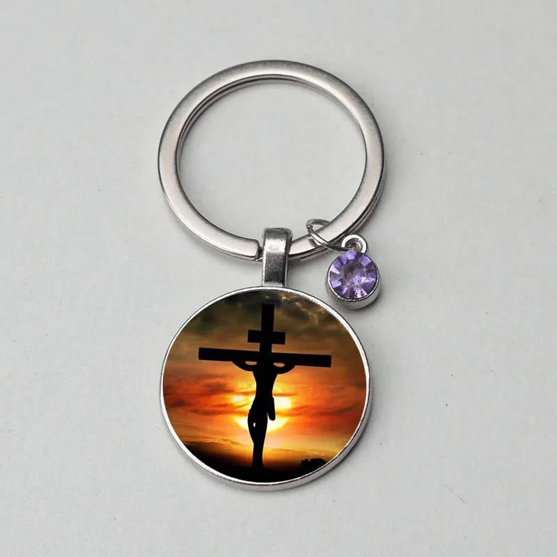 Брелок с крестом Иисуса Савивра Бог нами стеклянный кулон кабошоном подвеска