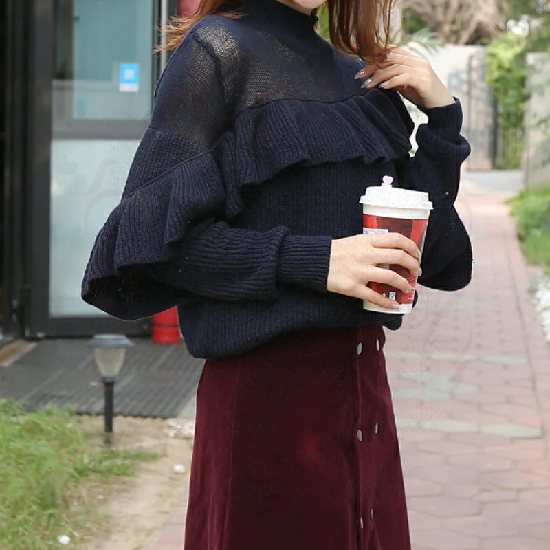 MUMUZI Mesh patchwork lazy wind pullover sweater female 2019 long sleeve new slim slimming ruffled bottoming shirts | Женская одежда
