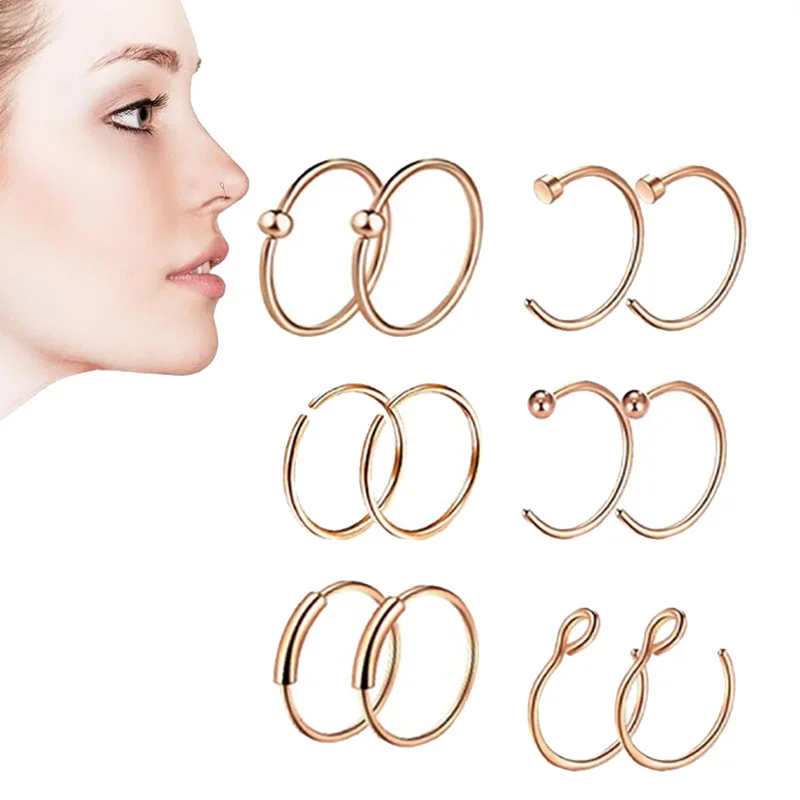 

12Pcs/Set Stainless Steel Fake Nose Ring Hoop Septum Rings C Clip Lip Ring Earring for Women Fake Piercing Body Jewelry