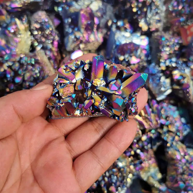 50-70g AAA Natural Aura Rainbow Titanium Quartz Crystal Cluster VUG Healing Stone |