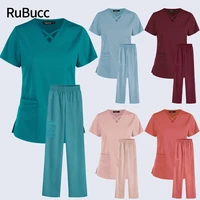 scrubs set for women pet hospital uniform set scrub suits solid color unisex surgical gown pocket v neck joggers wholesale price