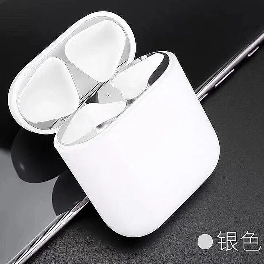 Для AirPods стикер ультра тонкий металлический пылезащитный стикер Защитная кожа для Air Pods 2 i12 i9s i7 металлический пылезащитный аксессуар - Цвет: Серебристый