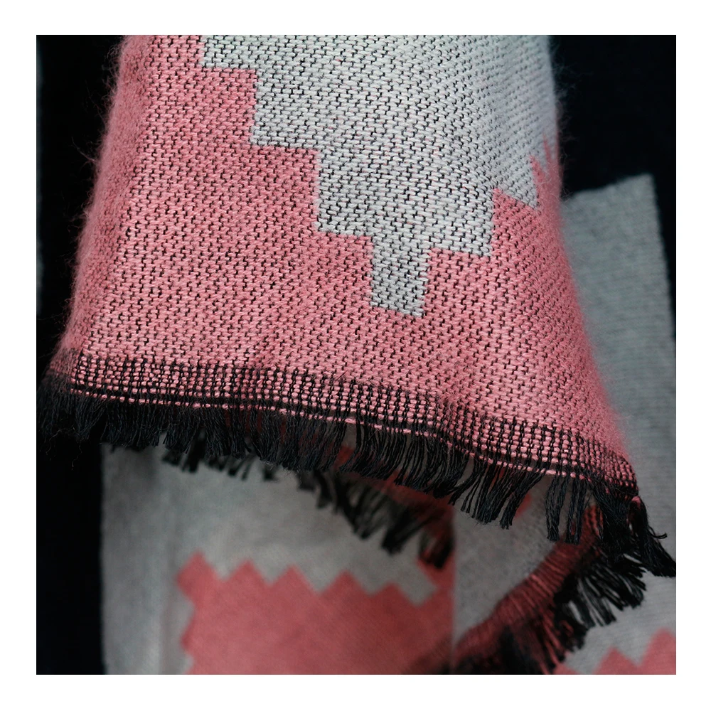 Женское розовое кашемировое пончо шаль кардиган ромбовидная накидка открытый