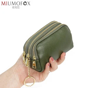 Кошелек женский из натуральной кожи, с отделением для монет и ключей, компактный, на молнии