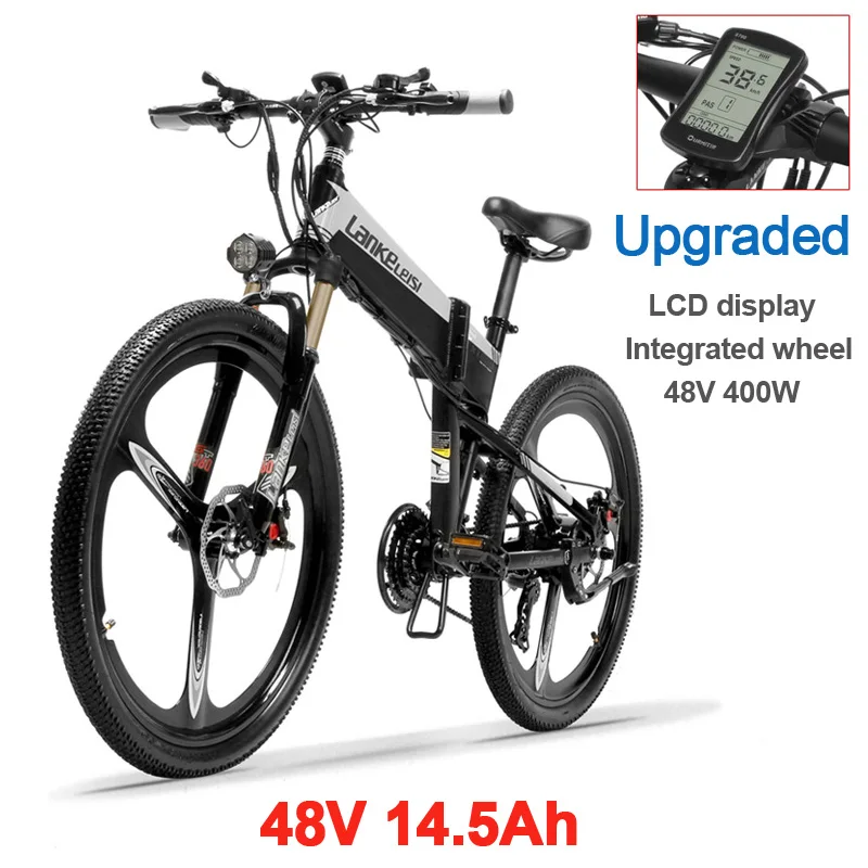 Grey 48V 14.5Ah XT600 26 ''складной электровелосипед 21 Скорость горный велосипед 400W 12.8Ah сильный Мощность 5 уровней помощи педалированию Сенсор дольше выносливость - Цвет: Grey 48V 14.5Ah