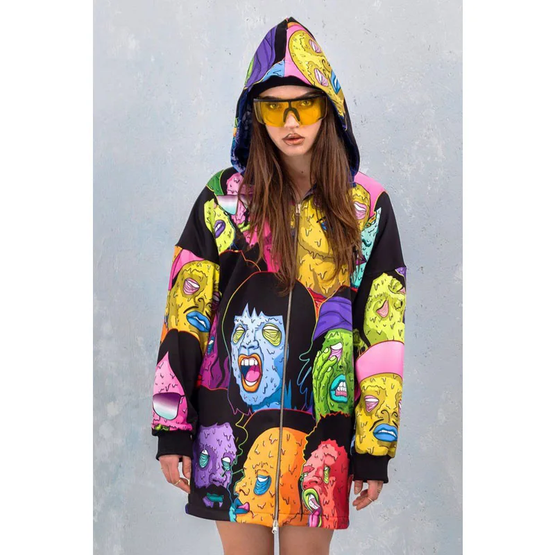 

Куртка женская с капюшоном и мультяшным принтом, модная свободная Клубная одежда в стиле Харадзюку, одежда для улицы, весна-зима