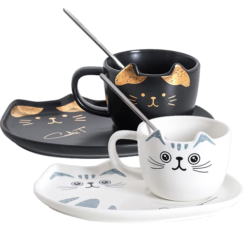 

Conjunto de colher e pires de café europeu, caneca de cerâmica artesanal de luxo 200ml, criativa, adorável, desenho animado