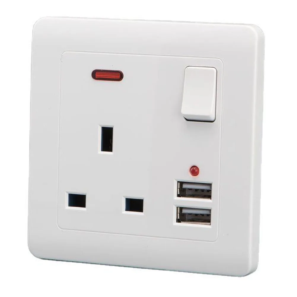 

Розетка сетевая 13A с светодиодный USB-портами и светодиодным индикатором на 1 А