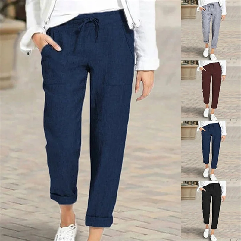 

Drawstring High Waist Pocket Loose Big Casual Pants Women Female Long Pants Fashion High Waist Pants 2021 New