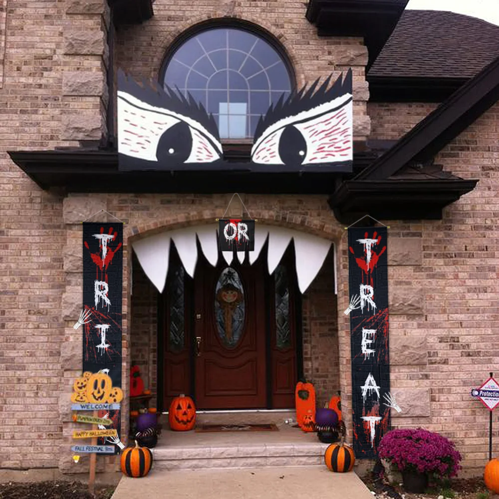 Хэллоуин Декор трюк или лакомство баннер 4 + коготь наклейка дверной знак ужас