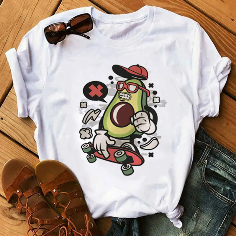 

Avocado Vegan Women T Shirt Ulzzang Kawaii Cartoon Tshirt Harajuku 90s Graphic Female Short Sleeve T-shirt Summer Tops Clothes
