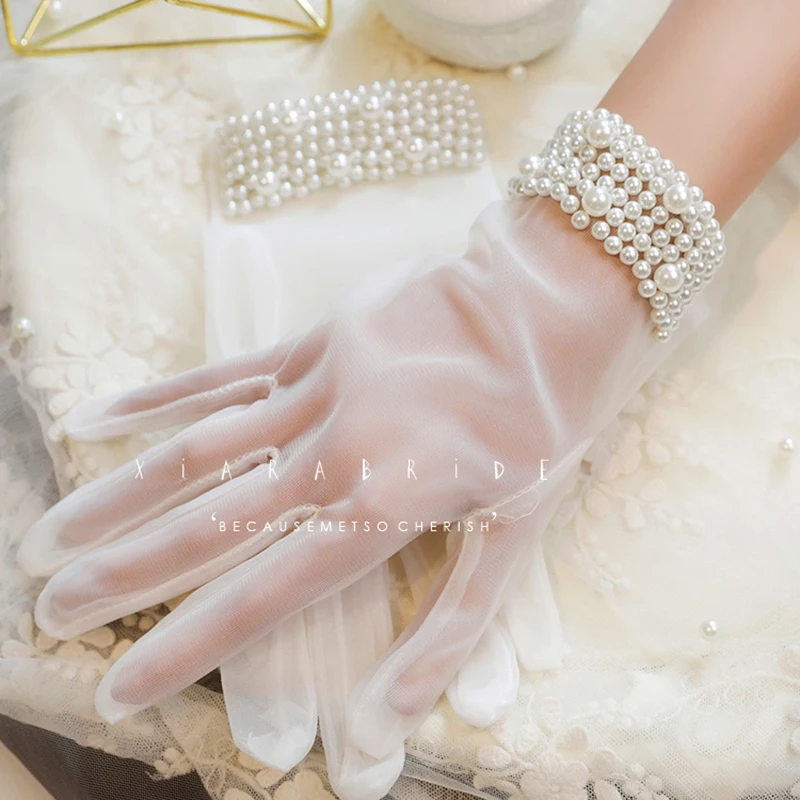 Women Short Bridal Gloves Wrist Length Handmade Sewing Pearl Beaded Wedding Accessories | Свадьбы и торжества
