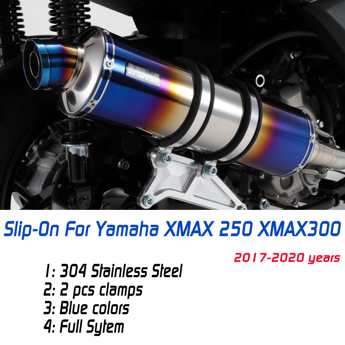 

Motorcycle front with modified exhaust pipe XMAX 250 XMAX300 silencing in 2017-2019