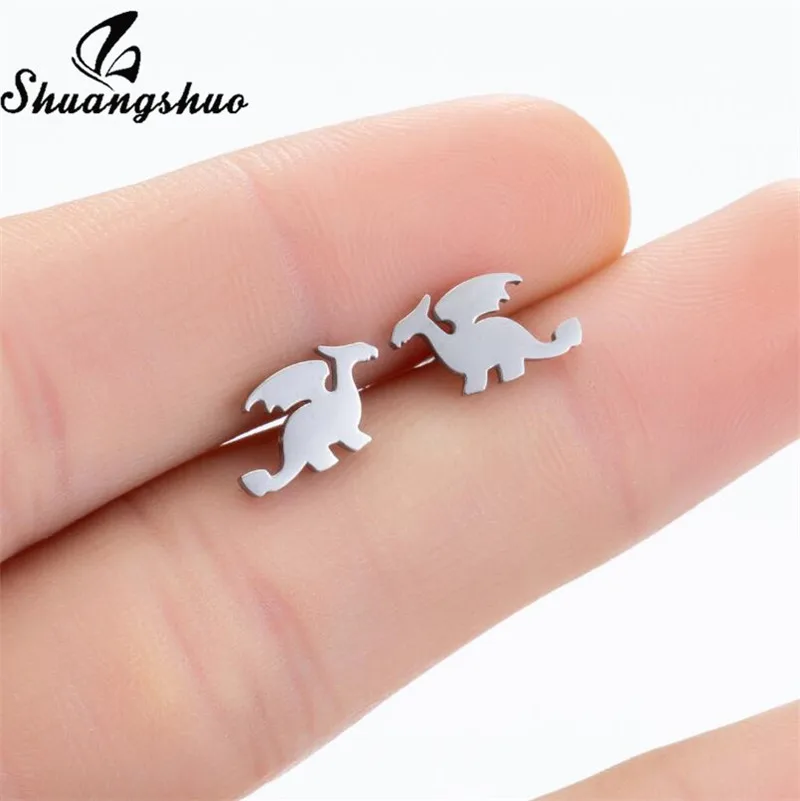 Серьги-гвоздики Shuangshuo в виде дракона для женщин и мужчин миниатюрные ювелирные