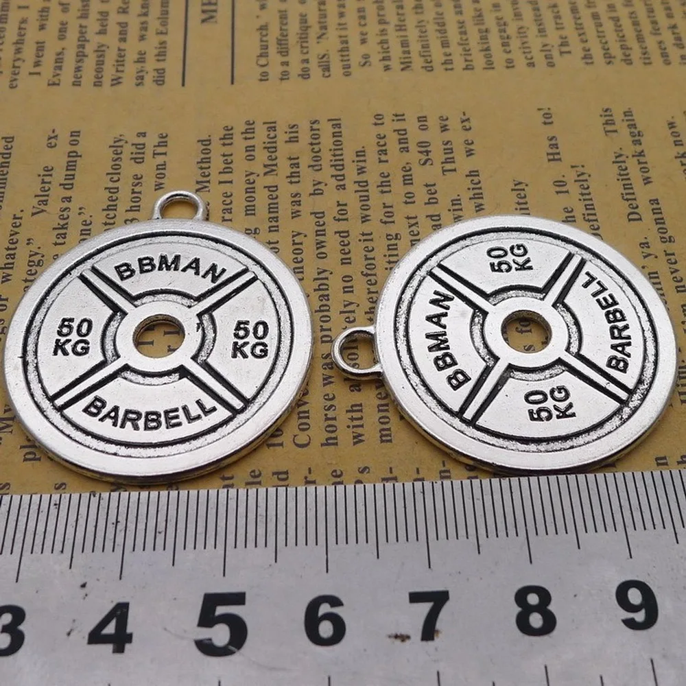 

20pcs Barbell Charms 30mm x 35mm DIY Jewelry Making Pendant antique silver color
