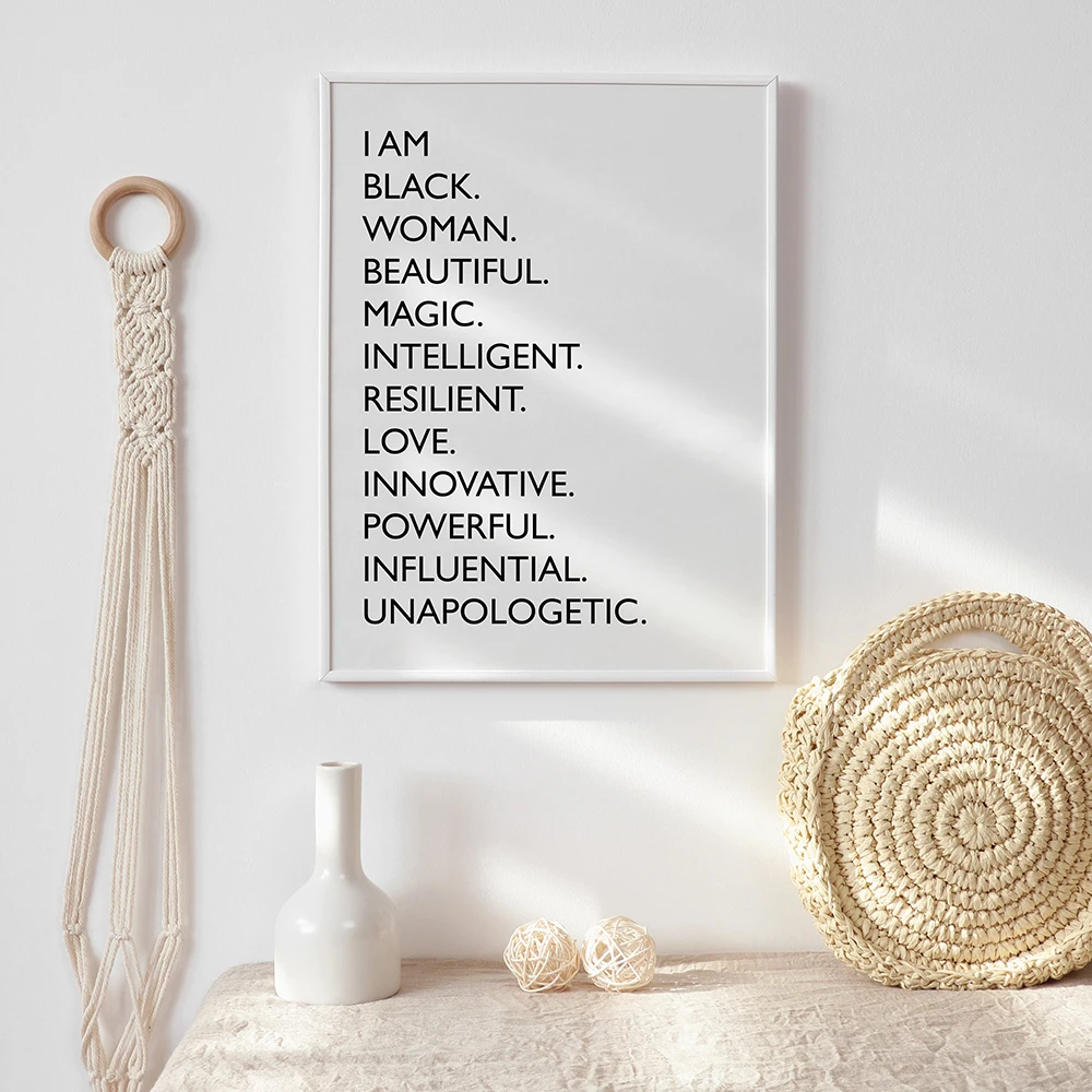 

I Am black Quote Canvas Painting Black White African American Woman Posters And Prints Nordic Wall Art Pictures For Living Room