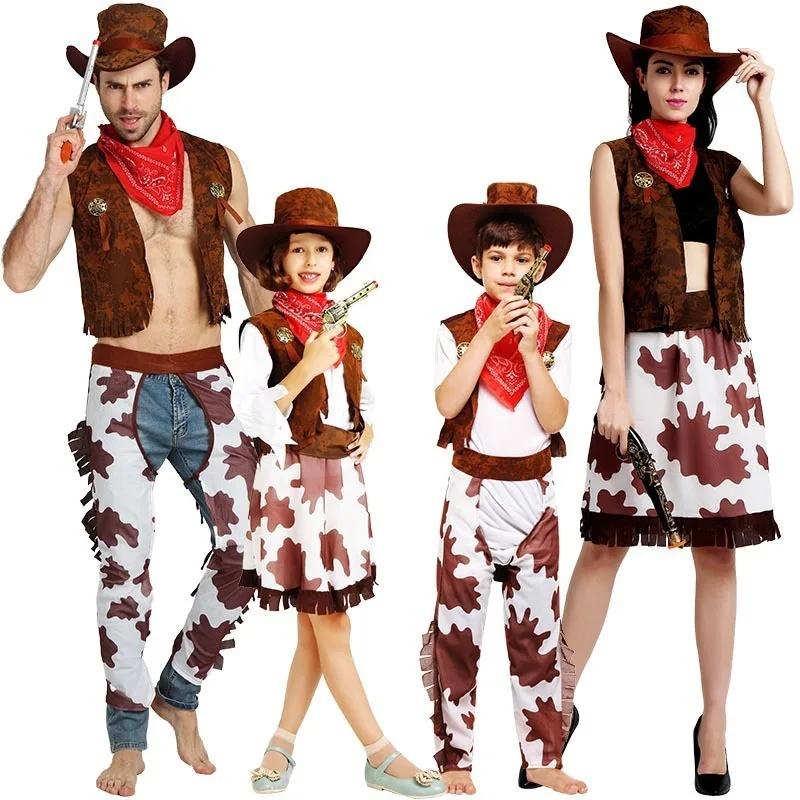 

Искусственный ковбойский костюм на Хэллоуин для взрослых мальчиков и девочек, ковбойский костюм для косплея, западное платье, карнавальный костюм, детская одежда