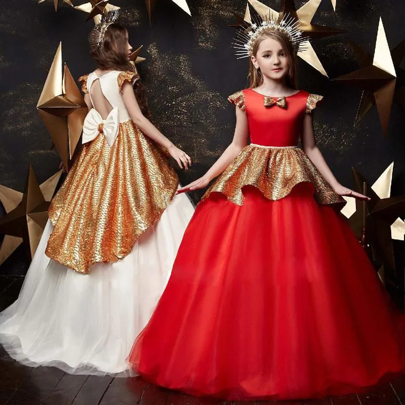 

Flower Girl Dresses Cap Sleeve Satin Open Back Little Girls Kids Dress Party Pageant Gown First Communion Dress Child 1-14Y