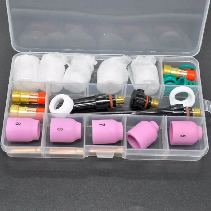 Комплект сварочных горелок TIG 31 шт. газовые линзы #12 нагревательные чашки для