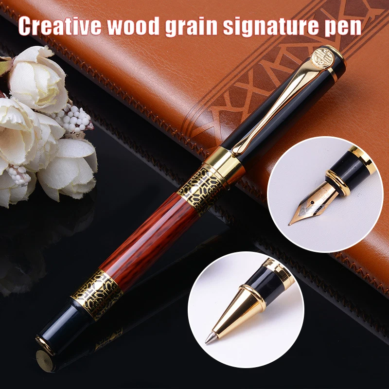 

Fountain Pen with Wood Texture Chinese Style Fine Nib 1mm Writing Pen for Student Practice Handwriting Stationery FKU