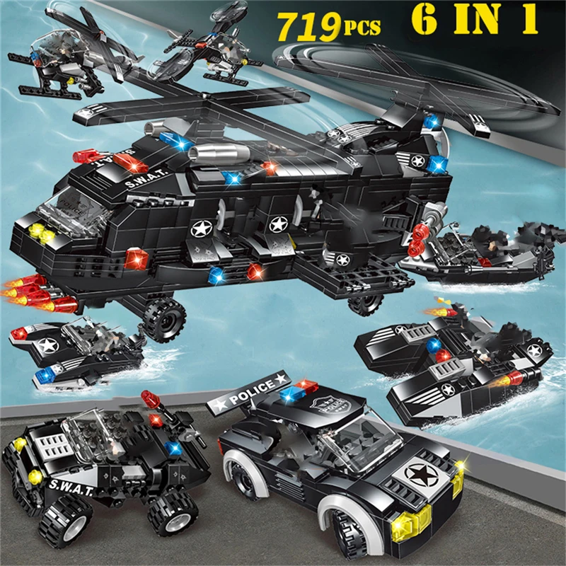 719 шт. 6 в 1 совместимый с Plice город автомобиль игрушки строительные блоки детский