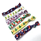 Популярная Рождественская резинка для волос с рисунком Санта-Клауса, снеговика, оленя, держатель для конского хвоста, резинка для волос с красным оленем, 100 шт.лот, разные цвета