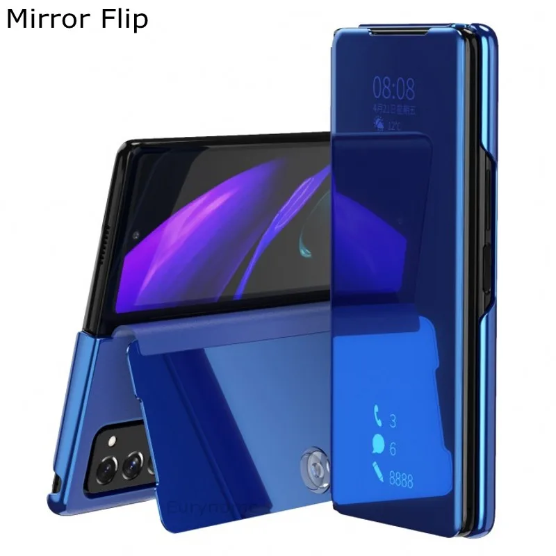 

2022 New Smart Flip Case For Samsung Galaxy Z Fold 2 5G W21 W20 Mirror Plating PU Leather Kickstand Shockproof Phone Cover Funda