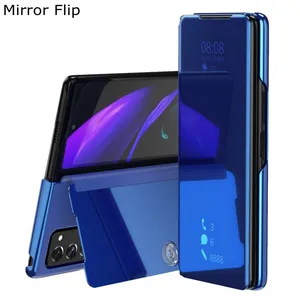 smart flip case for samsung galaxy z fold 2 5g w21 w20 mirror plating pu leather kickstand shockproof phone cover funda free global shipping