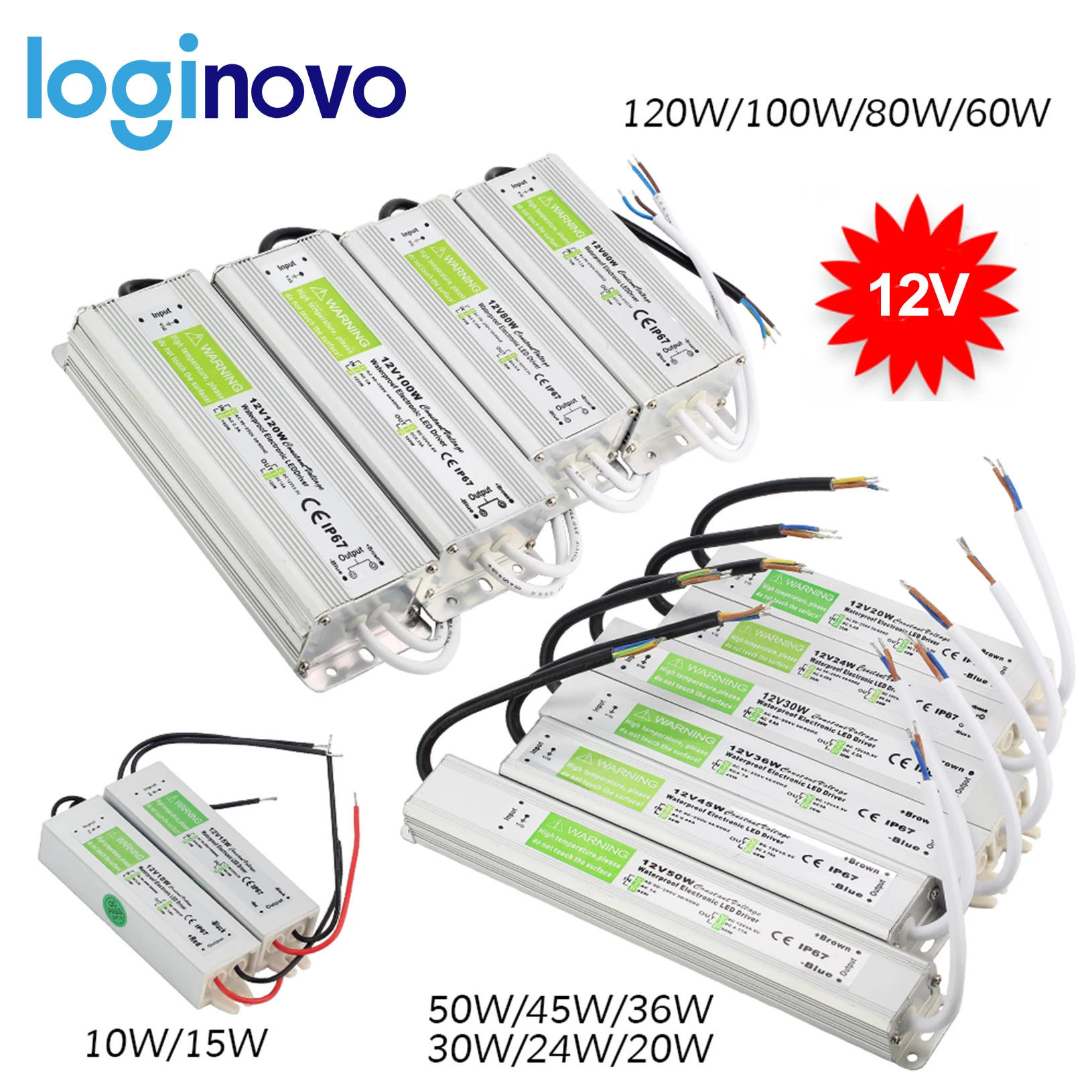 AC90V-250V к 12 в 10 Вт 15 20 24 30 36 45 50 IP67 Водонепроницаемый светодиодный электронный