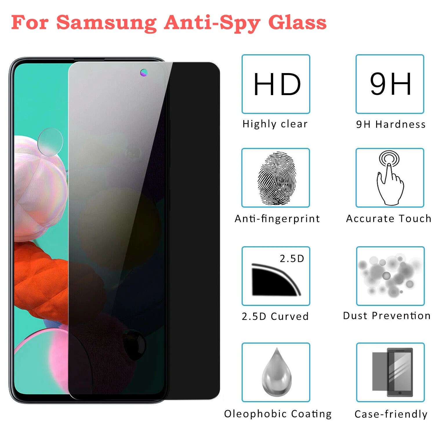 

Privacy Screen Protector For Samsung Galaxy A10 A20 A30 for A40 A40S A50 A60 A70 A80 A90 M20 M30 Anti-Spy Tempered Glass Film