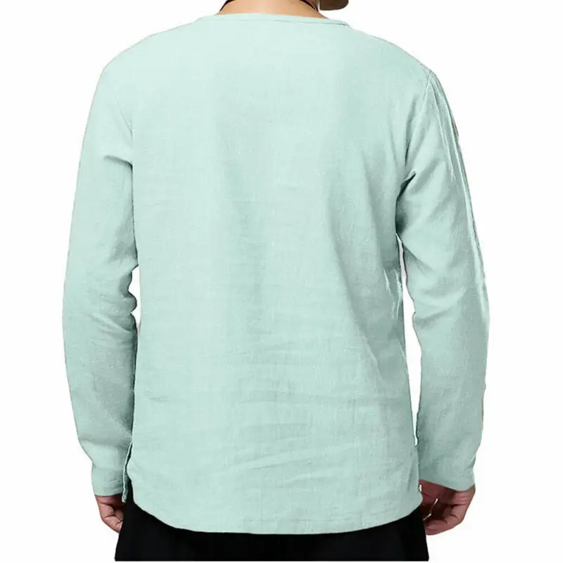 Модная мужская рубашка с длинным рукавом и v образным вырезом Свободные