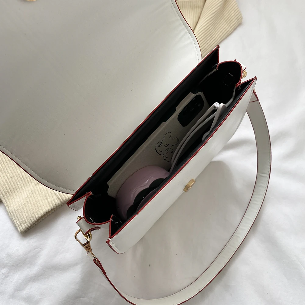 

Fashion Women Solid Color Saddle Shoulder Bags Vintage Simple Flap PU Leather Underarm Bag Female Semicircle Handbag Saddle Bag