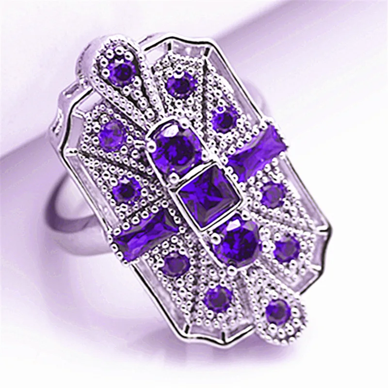 Женские винтажные кольца прямоугольное тайское серебристого цвета с большим