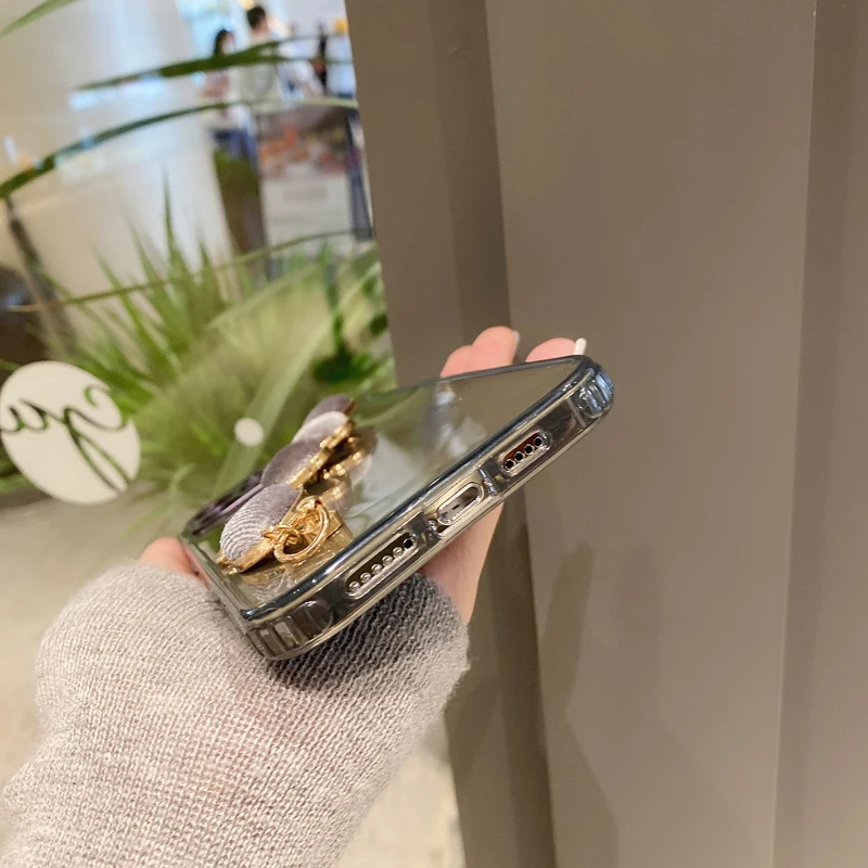 

Luxury Love Heart Chain Wristband Phone Case For iPhone 11 12 Pro Max X XS Max XR 8 7 Plus Clear Back Cover