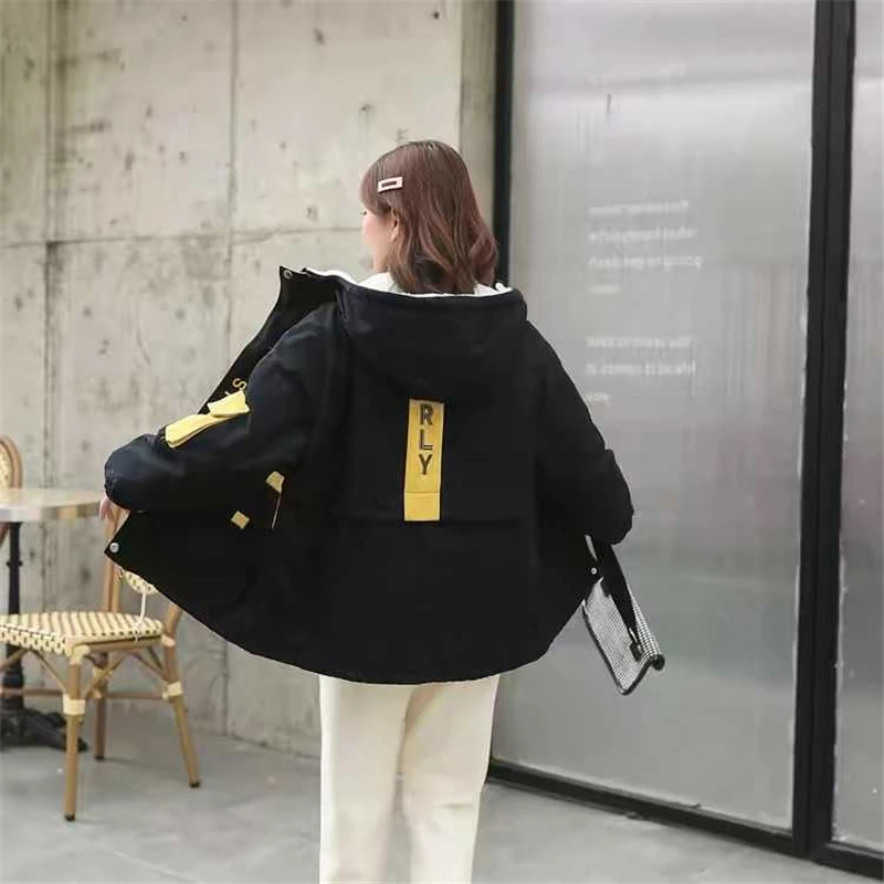 Women Korean Style Loose Warm Hooded Casual Jackets Winter Thickening Cashmere Biker Jacket Street Wear Big Pocket Windbreaker