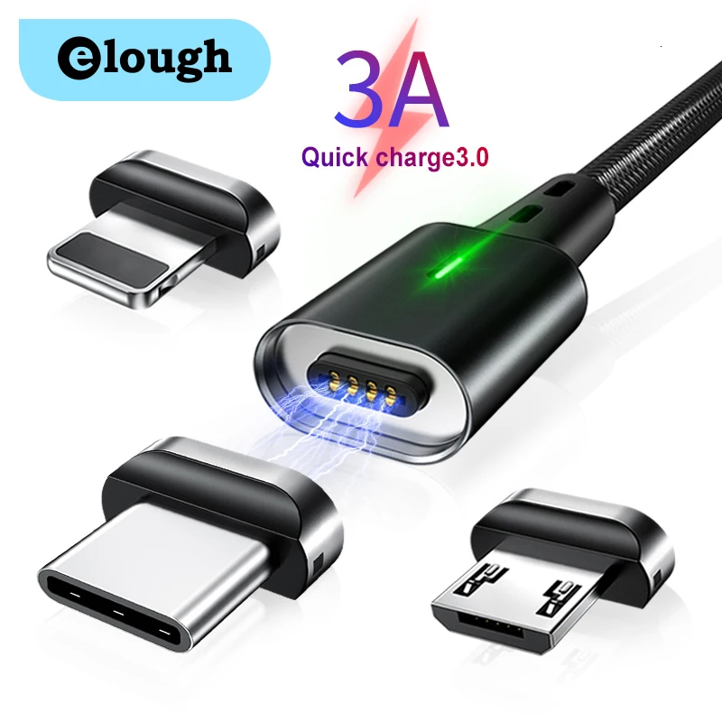 Магнитный USB-кабель Elough кабель Micro USB Type-C для быстрой зарядки iPhone 13 12 Samsung Xiaomi шнур C