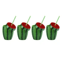 4pcs disposable watermelon shape cup drinking cups party cup with lid and straw