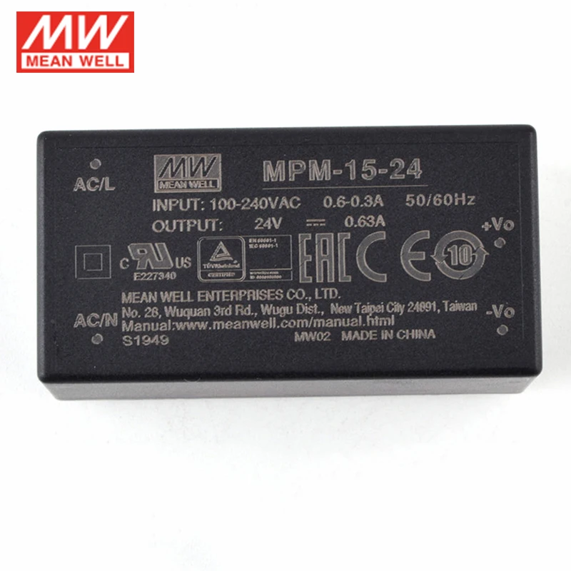 MEAN WELL MPM 15 5V/3A 12V/1.25A 15V/1A 24V/0.63A 15W Медицинский инкапсулированный переключатель